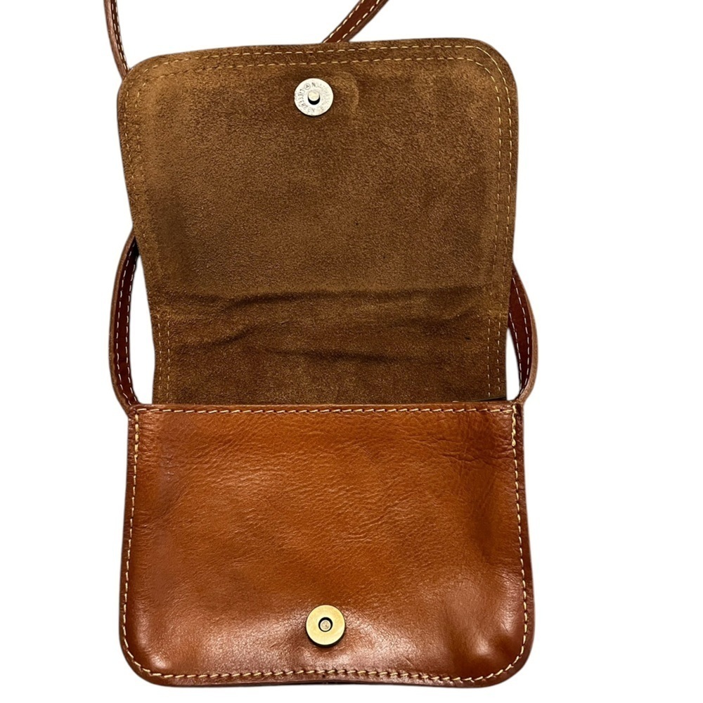 VERA PELLE small vintage flap front brown leather small accordion crossbody bag - Picture 5 of 6
